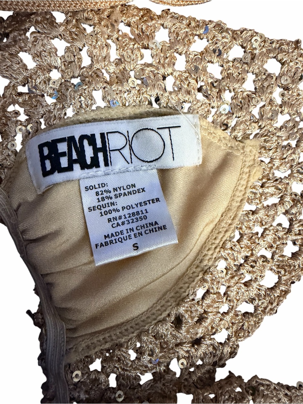Beach Riot Gold Sequin Crochet Triangle Bikini Top Small/Extra Small - Picture 6 of 7